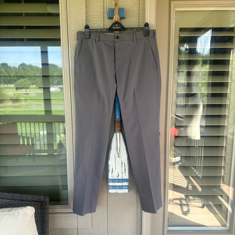 BROOKS BROTHERS 🐑 Men’s Subtle Gray Glen Plaid Flat Front Cotton Chinos - 34/32 - Picture 5 of 9